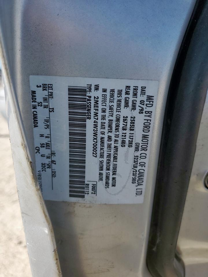 1998 Mercury Grand Marquis Gs VIN: 2MEFM74W3WX700027 Lot: 91790505