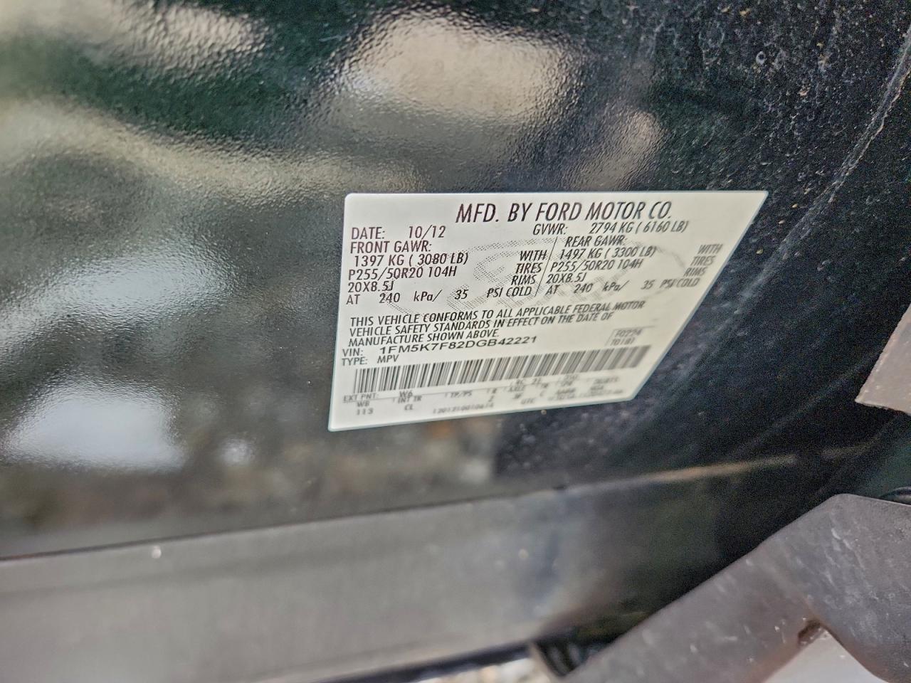 2013 Ford Explorer Limited VIN: 1FM5K7F82DGB42221 Lot: 94371975