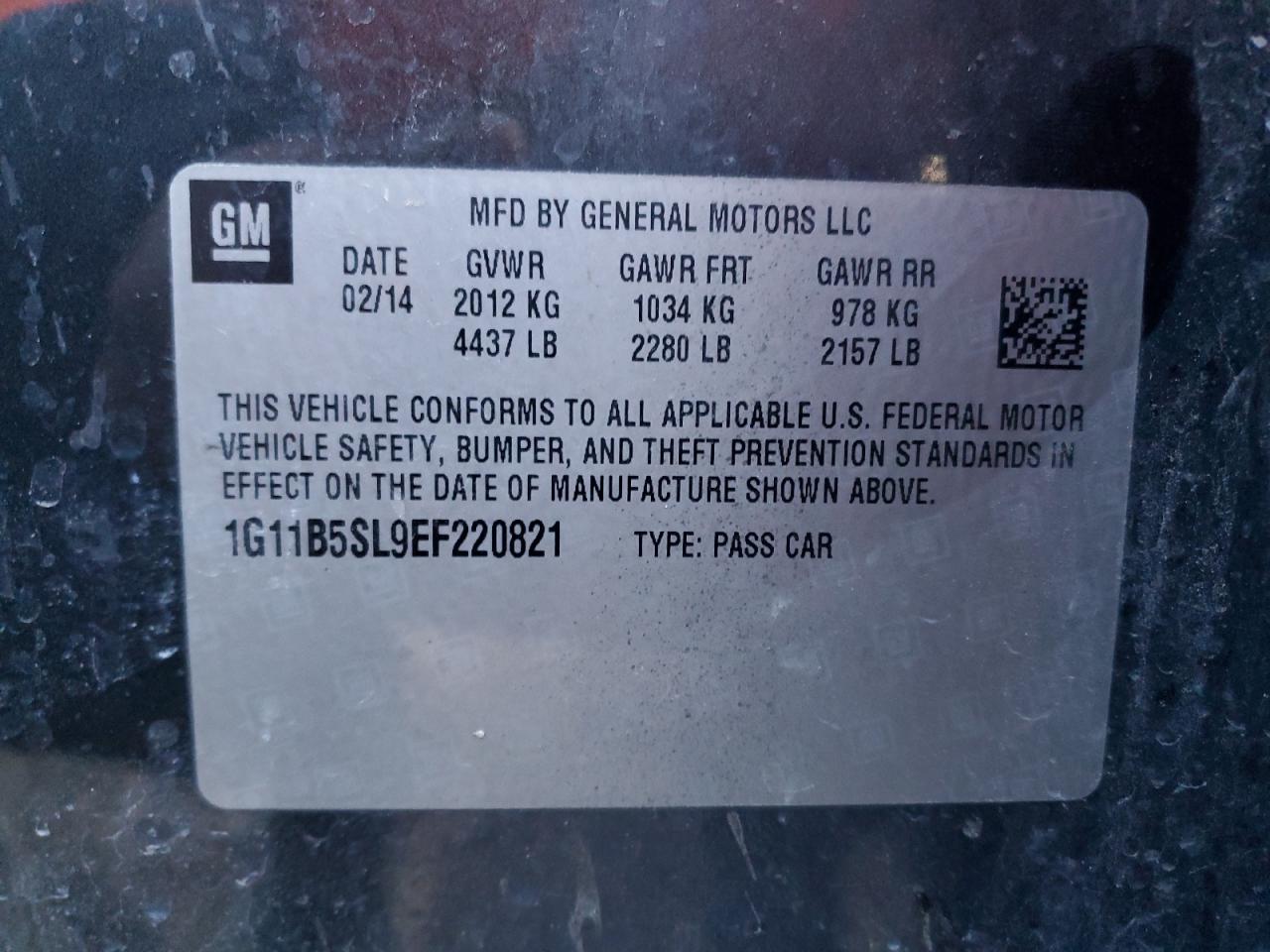 2014 Chevrolet Malibu Ls VIN: 1G11B5SL9EF220821 Lot: 92294085
