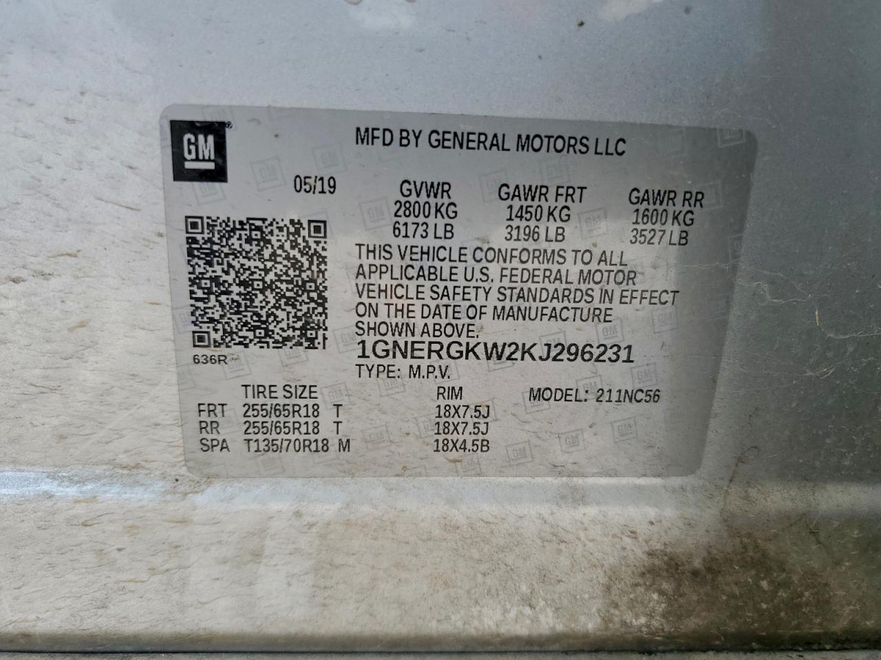 2019 Chevrolet Traverse Lt VIN: 1GNERGKW2KJ296231 Lot: 92917615