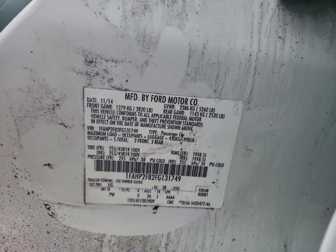 2015 Ford Taurus Limited VIN: 1FAHP2F82FG131749 Lot: 94183215