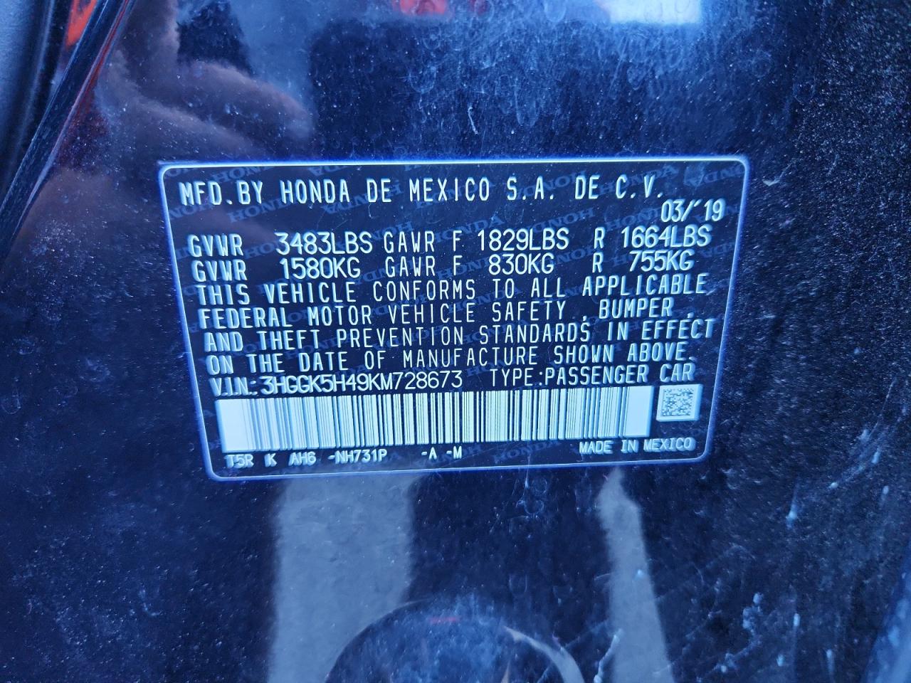 2019 Honda Fit Lx VIN: 3HGGK5H49KM728673 Lot: 90932575