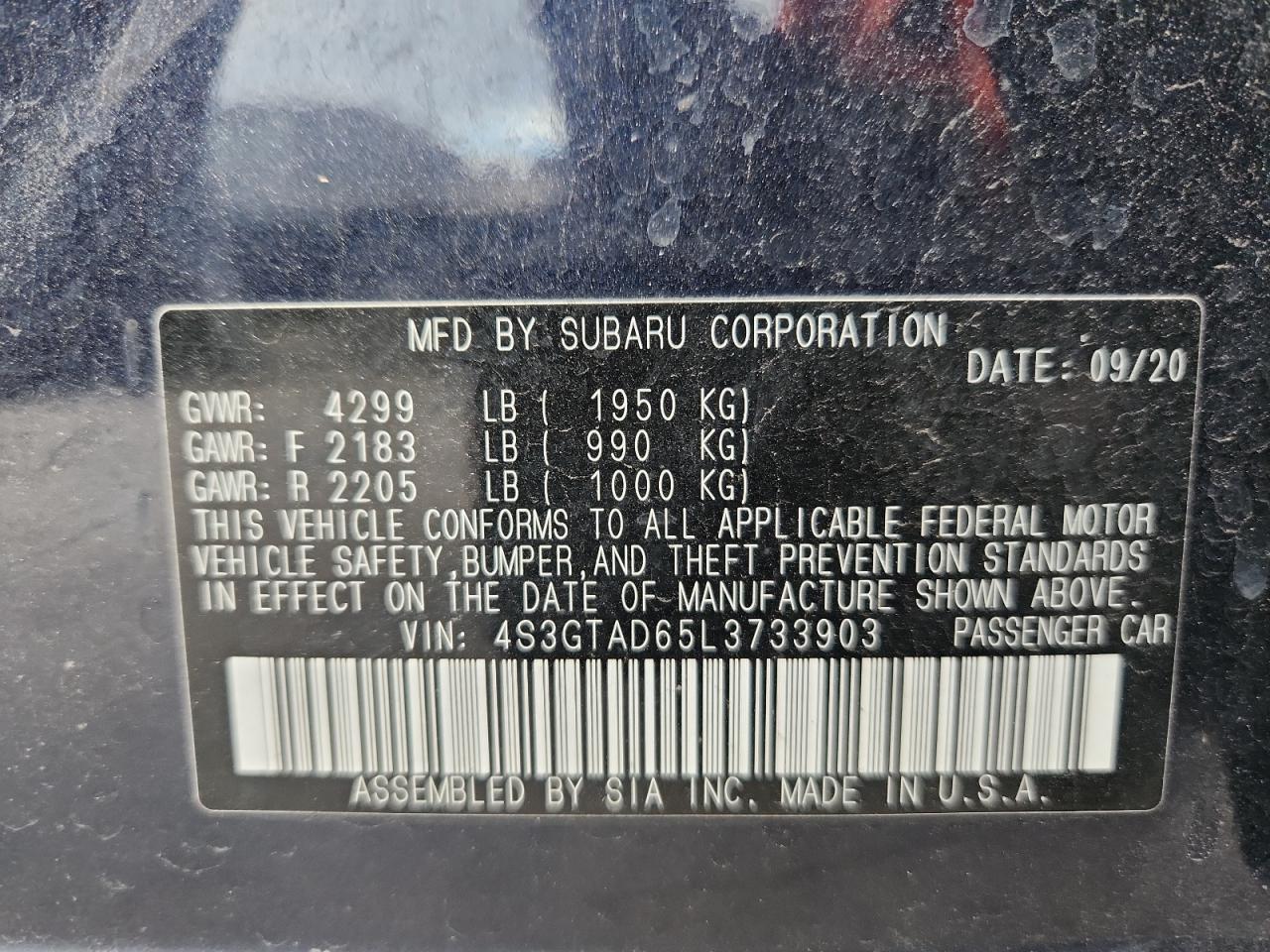 2020 Subaru Impreza Premium VIN: 4S3GTAD65L3733903 Lot: 92059945