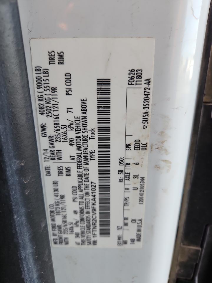 2015 Ford Transit T-250 VIN: 1FTNR2CV9FKA41027 Lot: 86310475