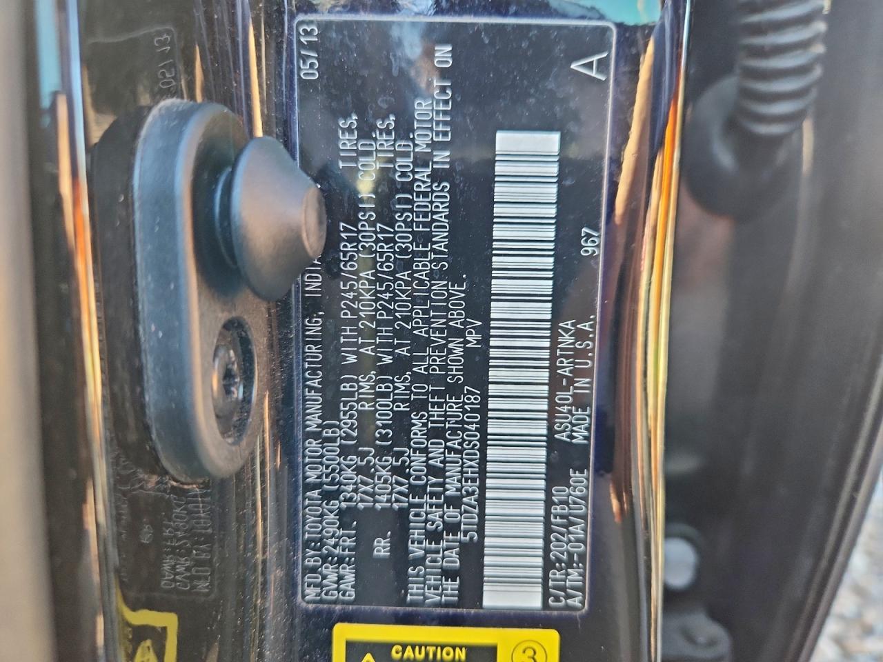 2013 Toyota Highlander Base VIN: 5TDZA3EHXDS040187 Lot: 94109115