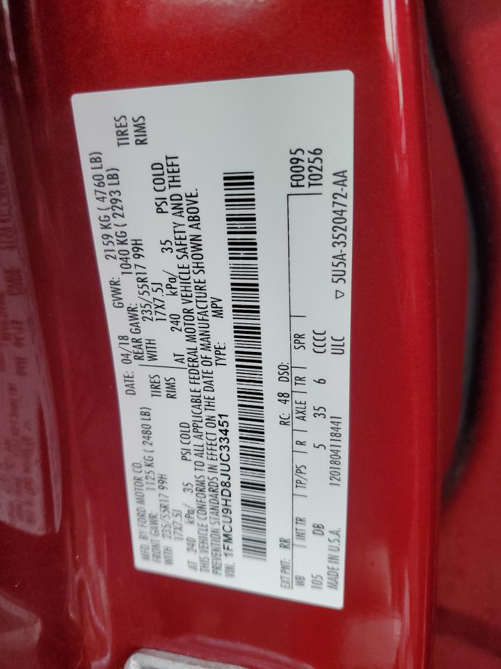 2018 Ford Escape Sel VIN: 1FMCU9HD8JUC33451 Lot: 93017745