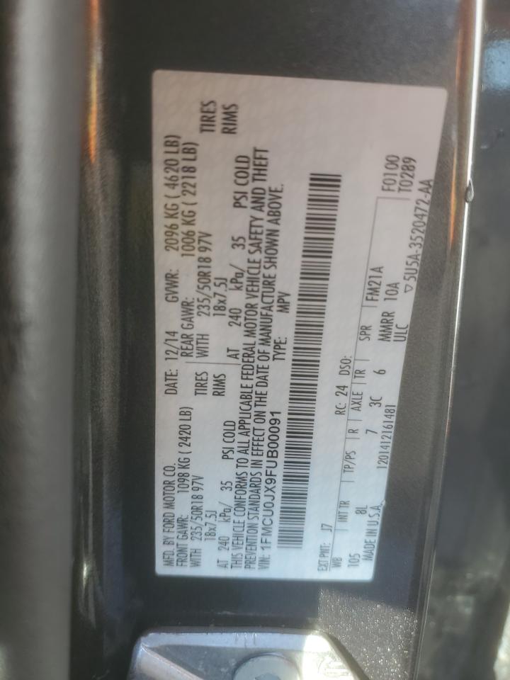 2015 Ford Escape Titanium VIN: 1FMCU0JX9FUB00091 Lot: 93636285