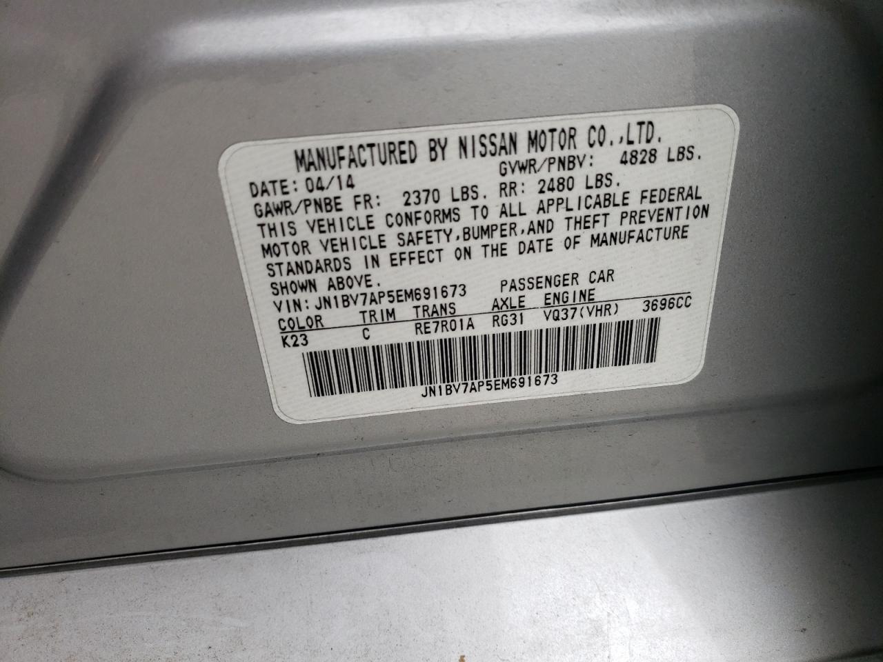 2014 Infiniti Q50 Base VIN: JN1BV7AP5EM691673 Lot: 93413785