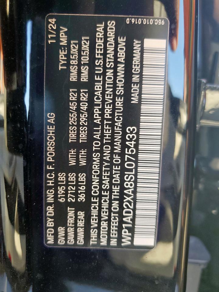 2025 Porsche Macan VIN: WP1AD2XA8SL075433 Lot: 90893245