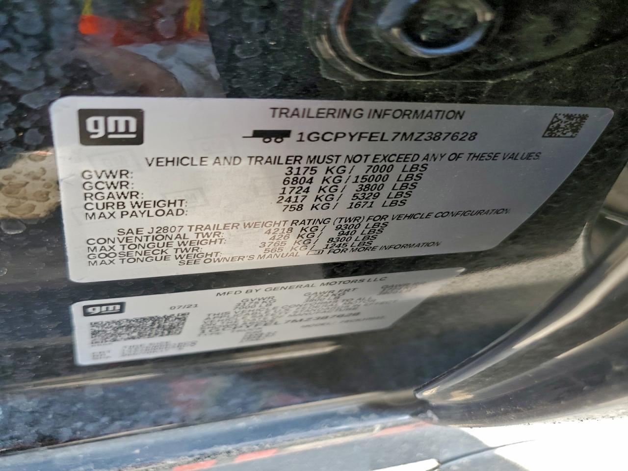 2021 Chevrolet Silverado K1500 Lt Trail Boss VIN: 1GCPYFEL7MZ387628 Lot: 93027475