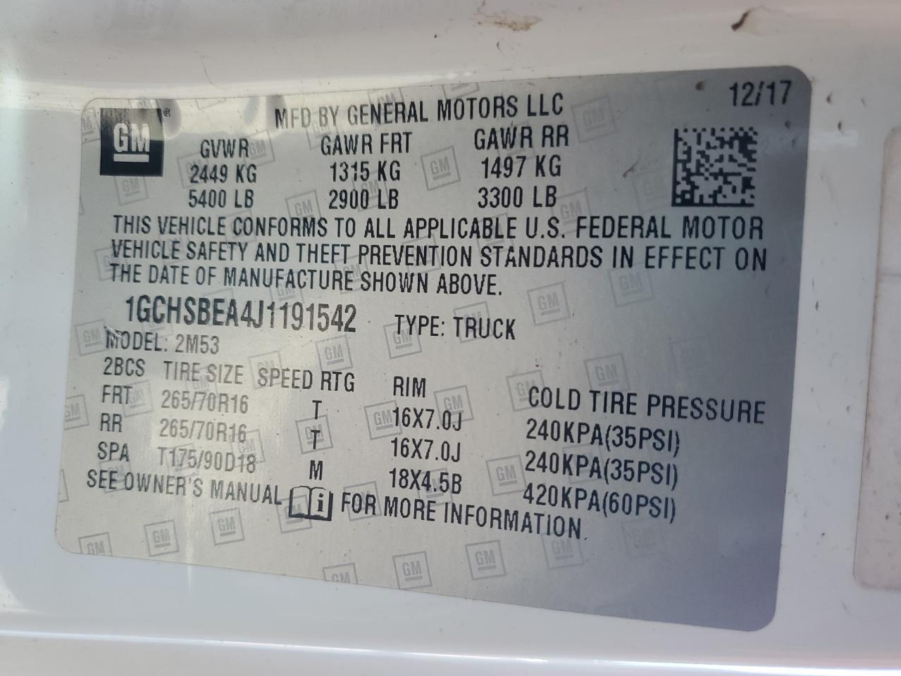 2018 Chevrolet Colorado VIN: 1GCHSBEA4J1191542 Lot: 91421555