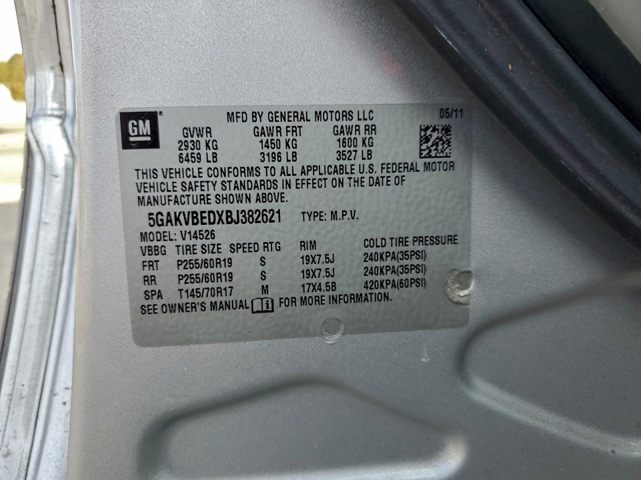 2011 Buick Enclave Cxl VIN: 5GAKVBEDXBJ382621 Lot: 93914005