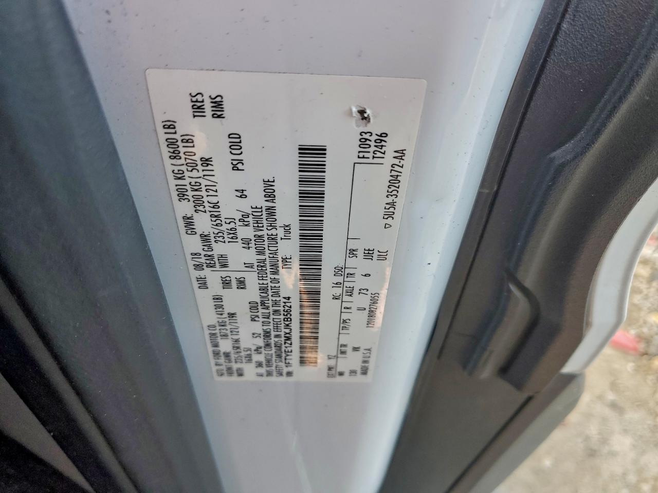 2018 Ford Transit T-150 VIN: 1FTYE1ZMXJKB56214 Lot: 93499235