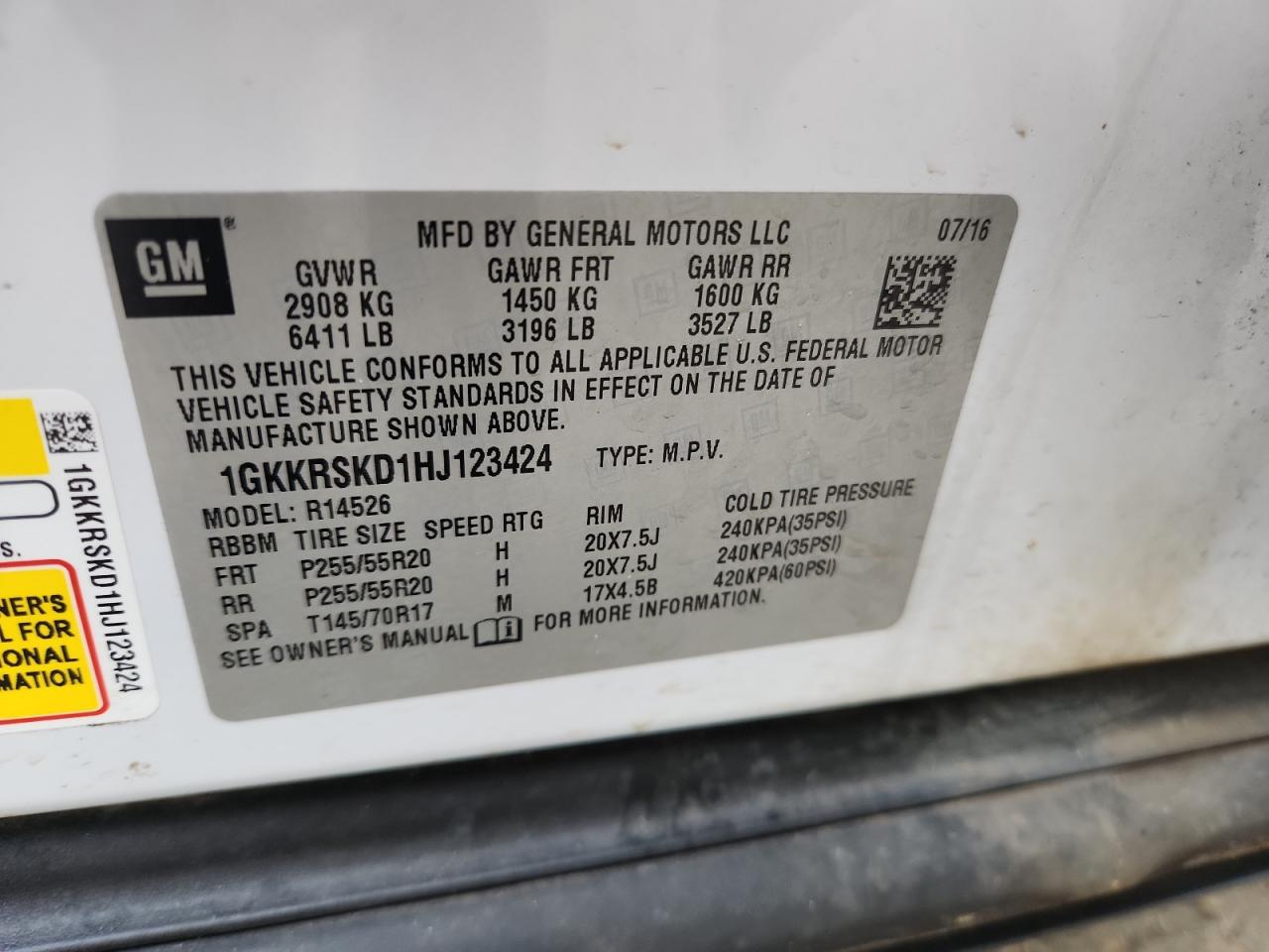 2017 GMC Acadia Limited Slt-2 VIN: 1GKKRSKD1HJ123424 Lot: 92723245