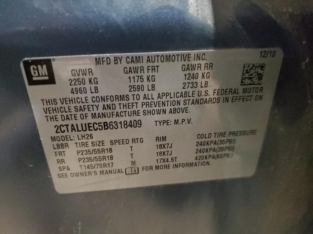 2011 GMC Terrain Slt VIN: 2CTALUEC5B6318409 Lot: 90970215