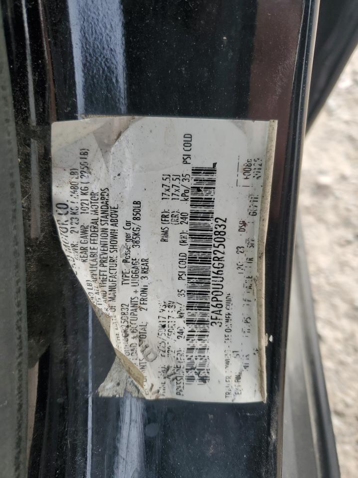 2016 Ford Fusion S Hybrid VIN: 3FA6P0UU6GR250832 Lot: 93607225