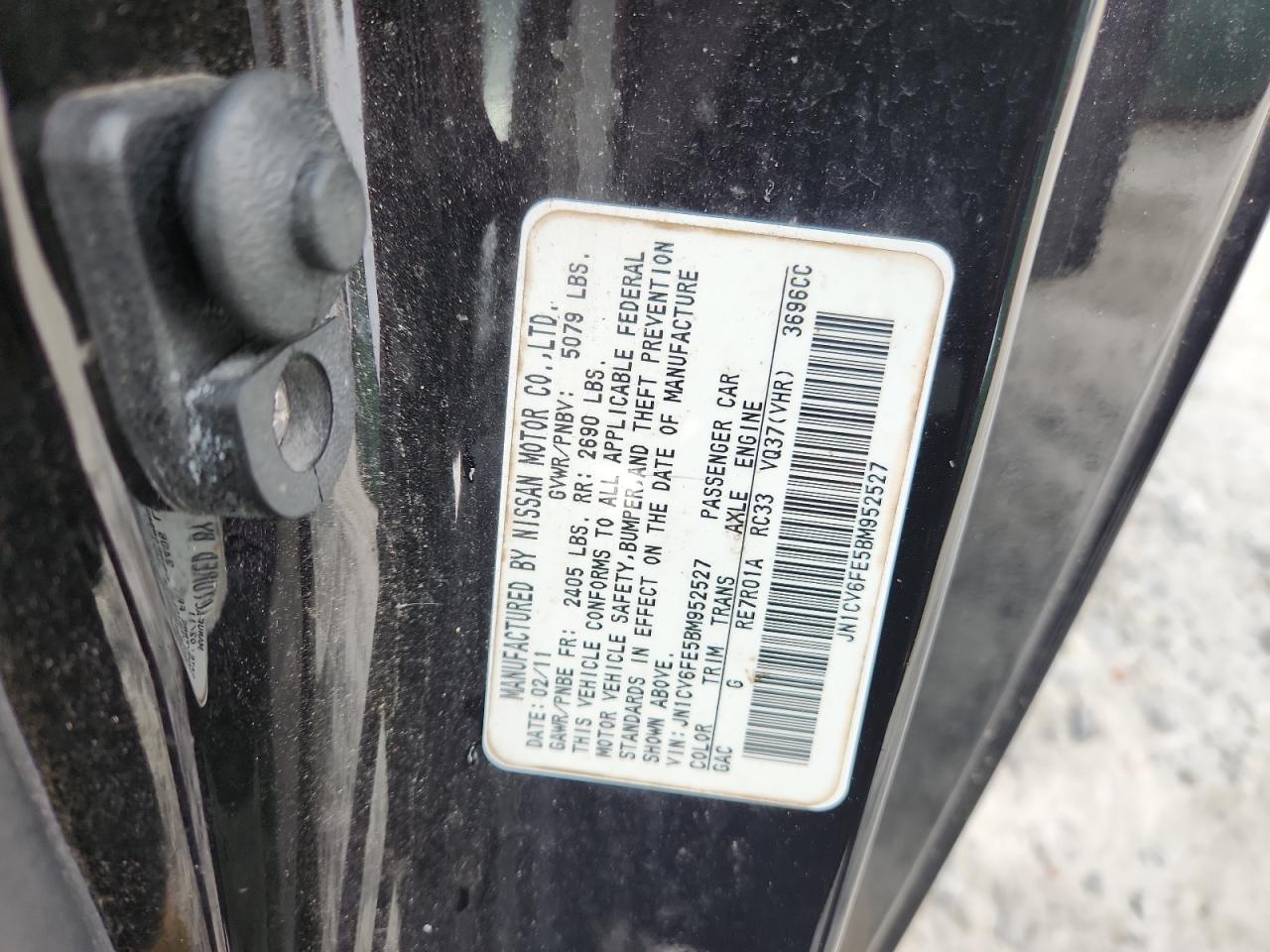 2011 Infiniti G37 Base VIN: JN1CV6FE5BM952527 Lot: 91698405