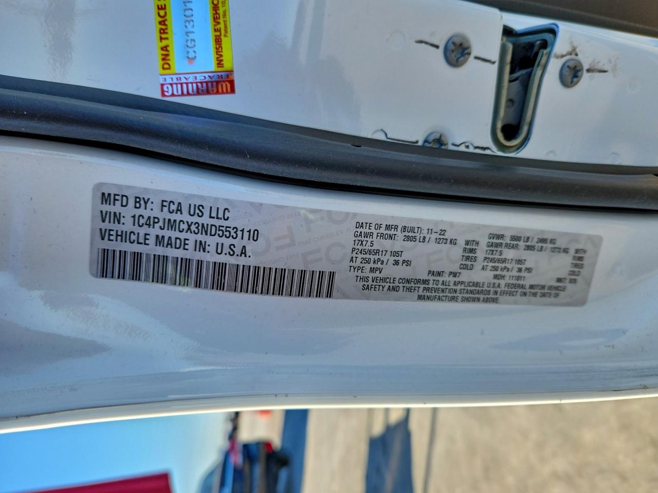 2022 Jeep Cherokee Latitude VIN: 1C4PJMCX3ND553110 Lot: 92765535