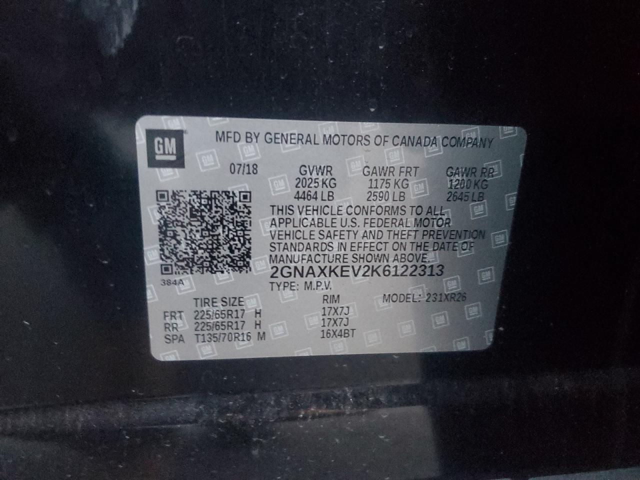 2019 Chevrolet Equinox Lt VIN: 2GNAXKEV2K6122313 Lot: 93737985