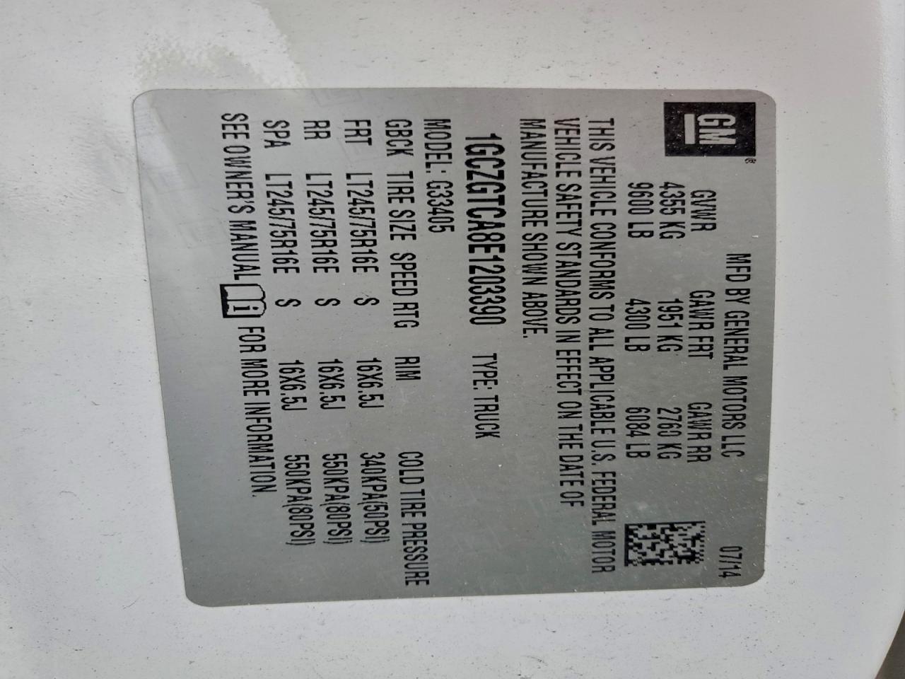 2014 Chevrolet Express G3500 VIN: 1GCZGTCA8E1203390 Lot: 93376385