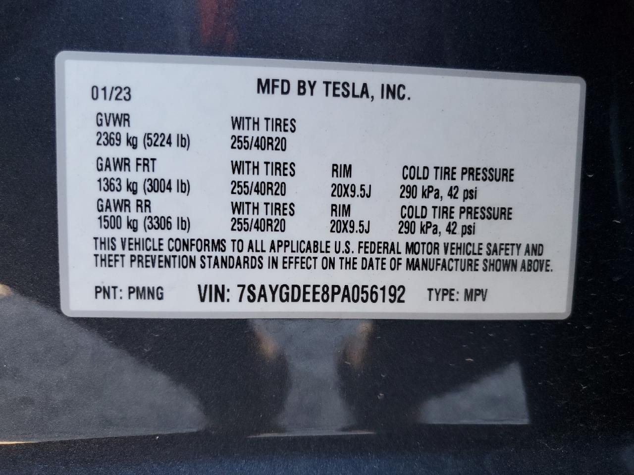2023 Tesla Model Y VIN: 7SAYGDEE8PA056192 Lot: 92948145