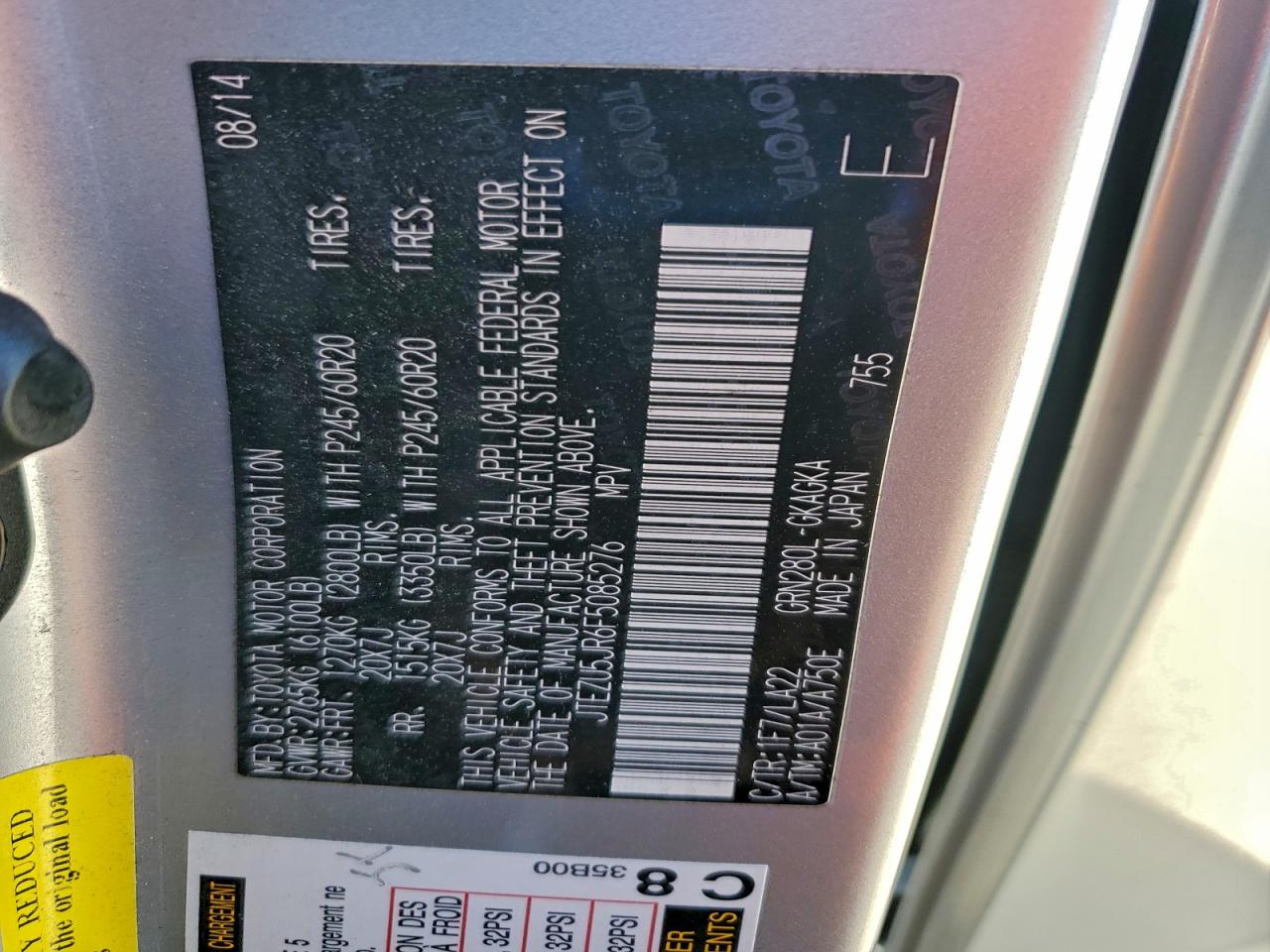 2015 Toyota 4Runner Sr5 VIN: JTEZU5JR6F5085276 Lot: 94475905