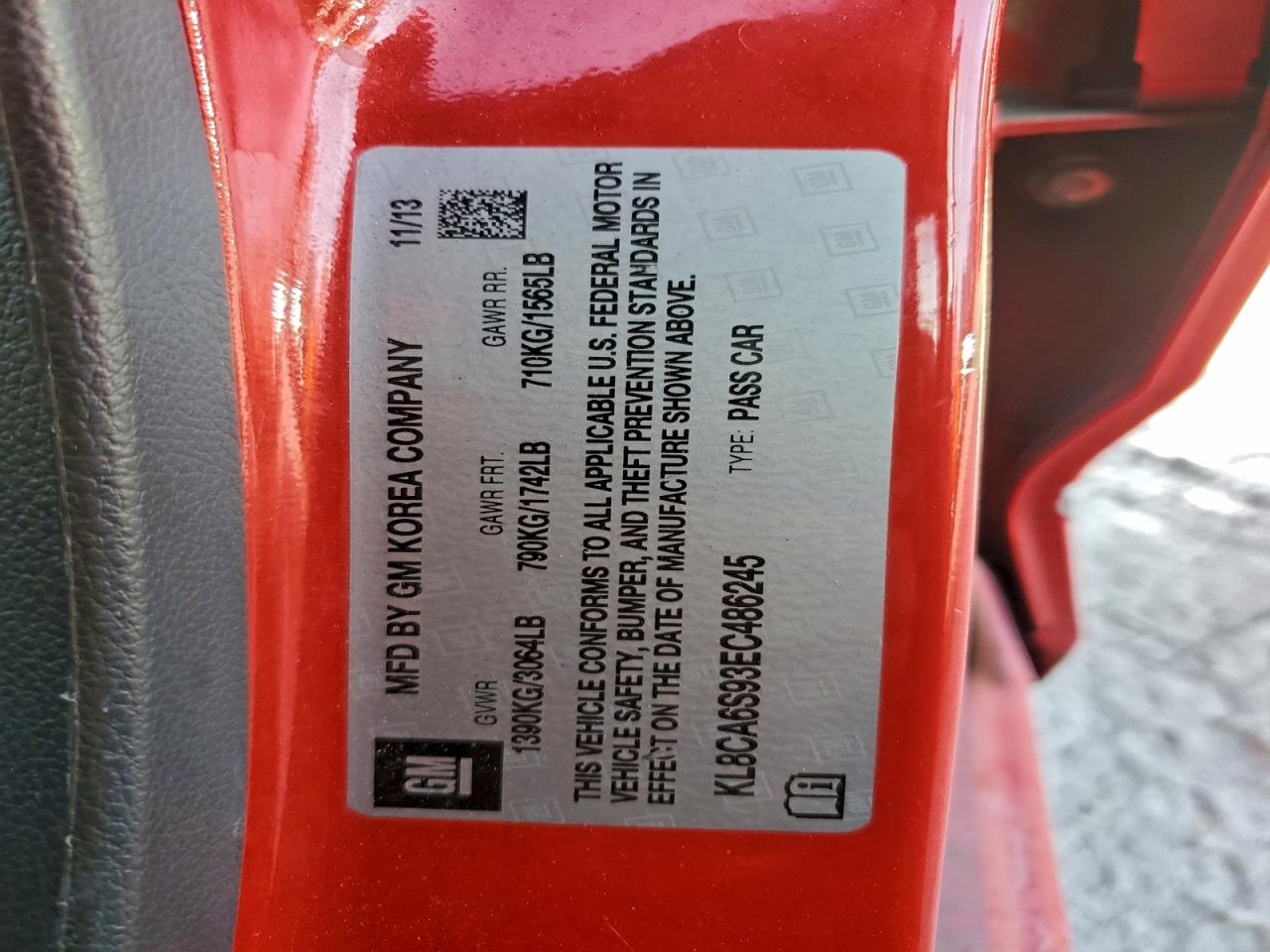 2014 Chevrolet Spark Ls VIN: KL8CA6S93EC486245 Lot: 94513455