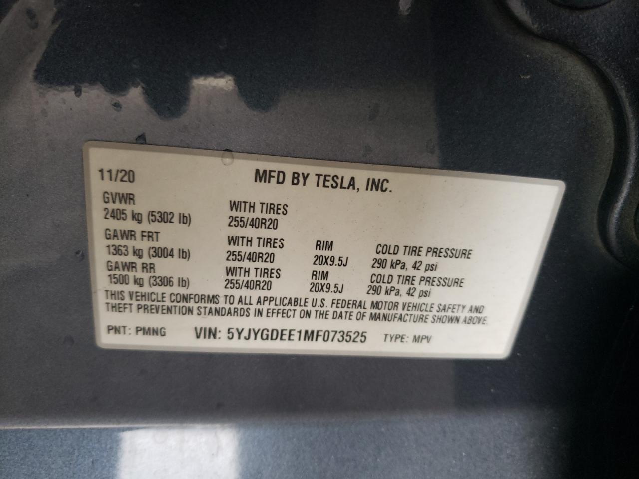2021 Tesla Model Y VIN: 5YJYGDEE1MF073525 Lot: 92325595