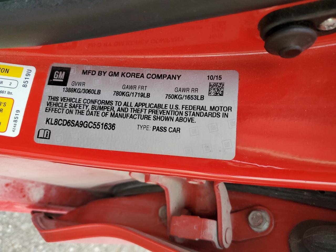 2016 Chevrolet Spark 1Lt VIN: KL8CD6SA9GC551636 Lot: 92367865