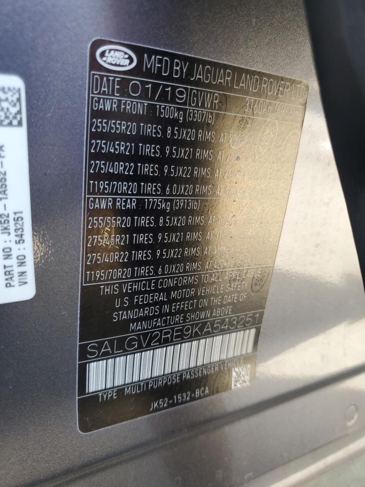 2019 Land Rover Range Rover Autobiography VIN: SALGV2RE9KA543251 Lot: 90881105