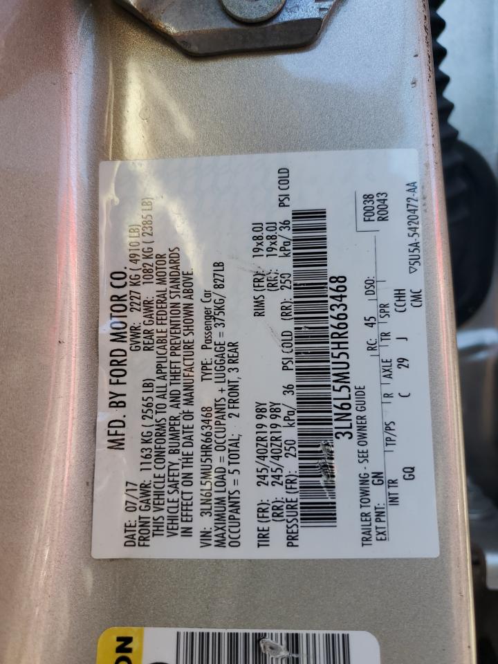 2017 Lincoln Mkz Hybrid Reserve VIN: 3LN6L5MU5HR663468 Lot: 91812785