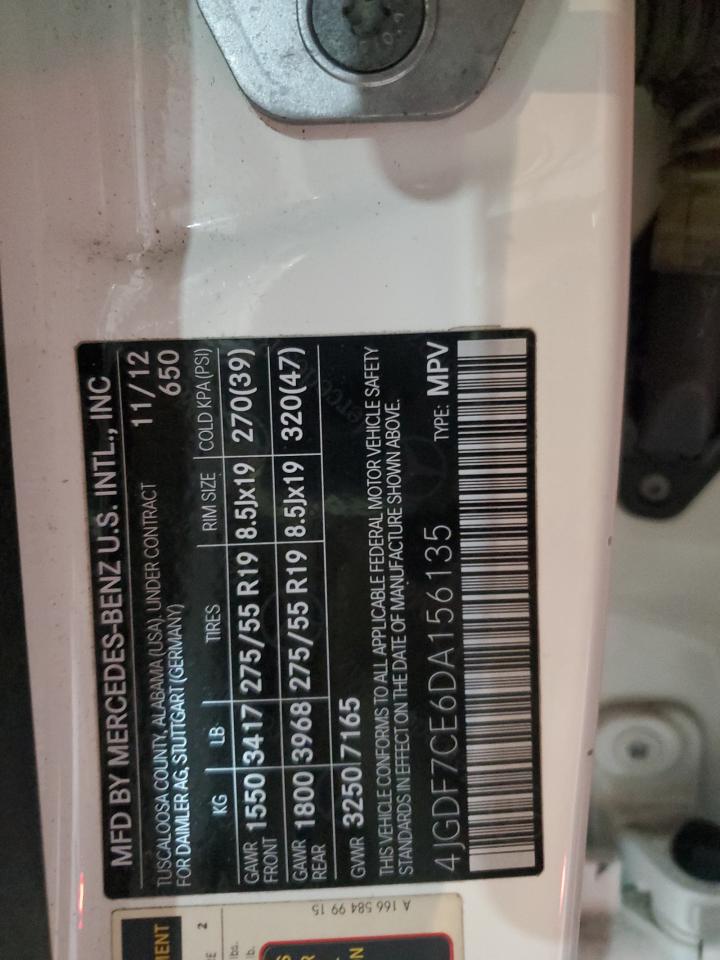 2013 Mercedes-Benz Gl 450 4Matic VIN: 4JGDF7CE6DA156135 Lot: 92471945