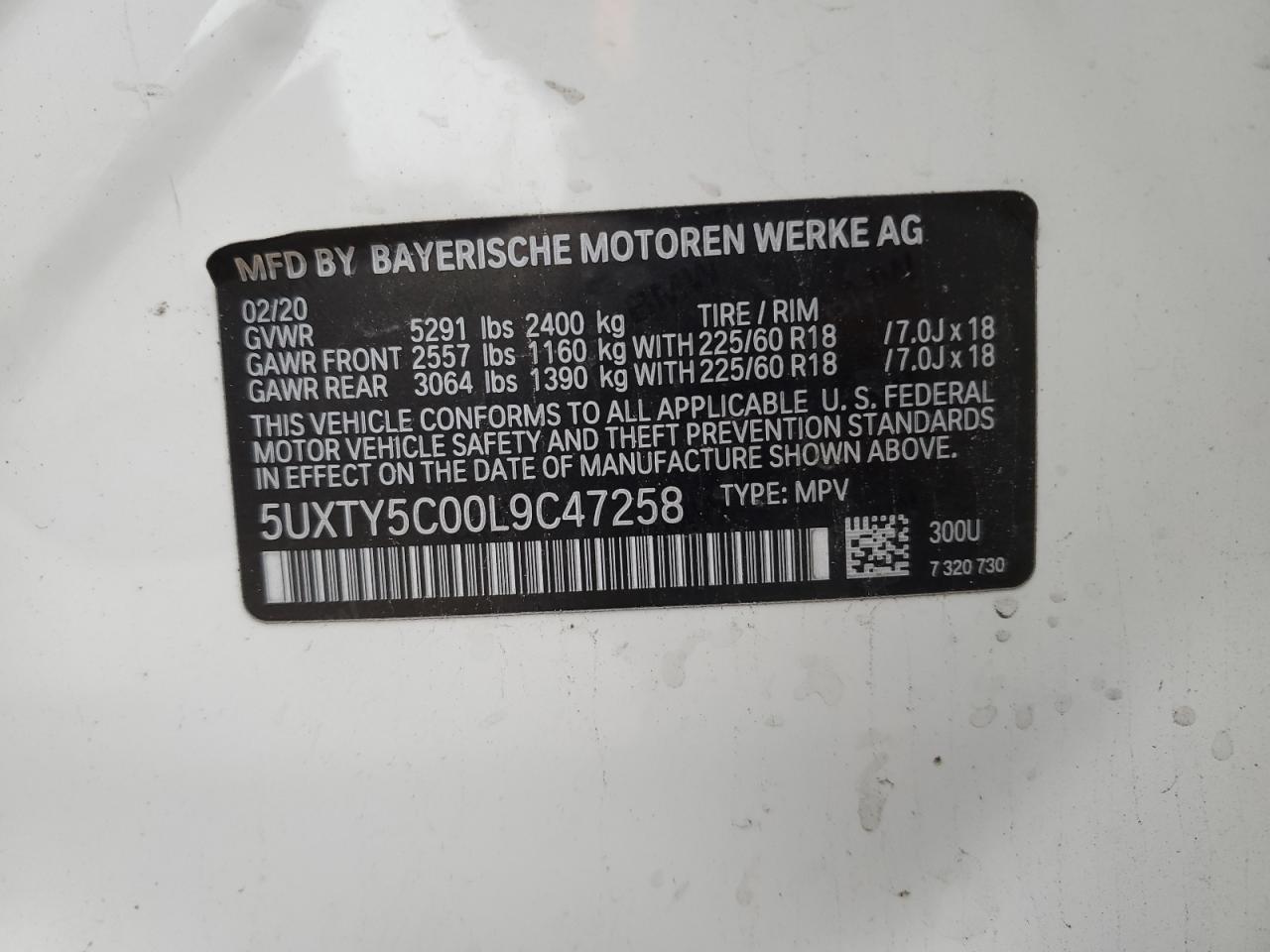 2020 BMW X3 xDrive30I VIN: 5UXTY5C00L9C47258 Lot: 82694885