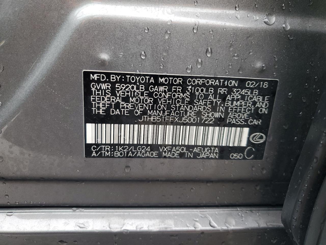 2018 Lexus Ls 500 Base VIN: JTHB51FFXJ5001722 Lot: 93825765