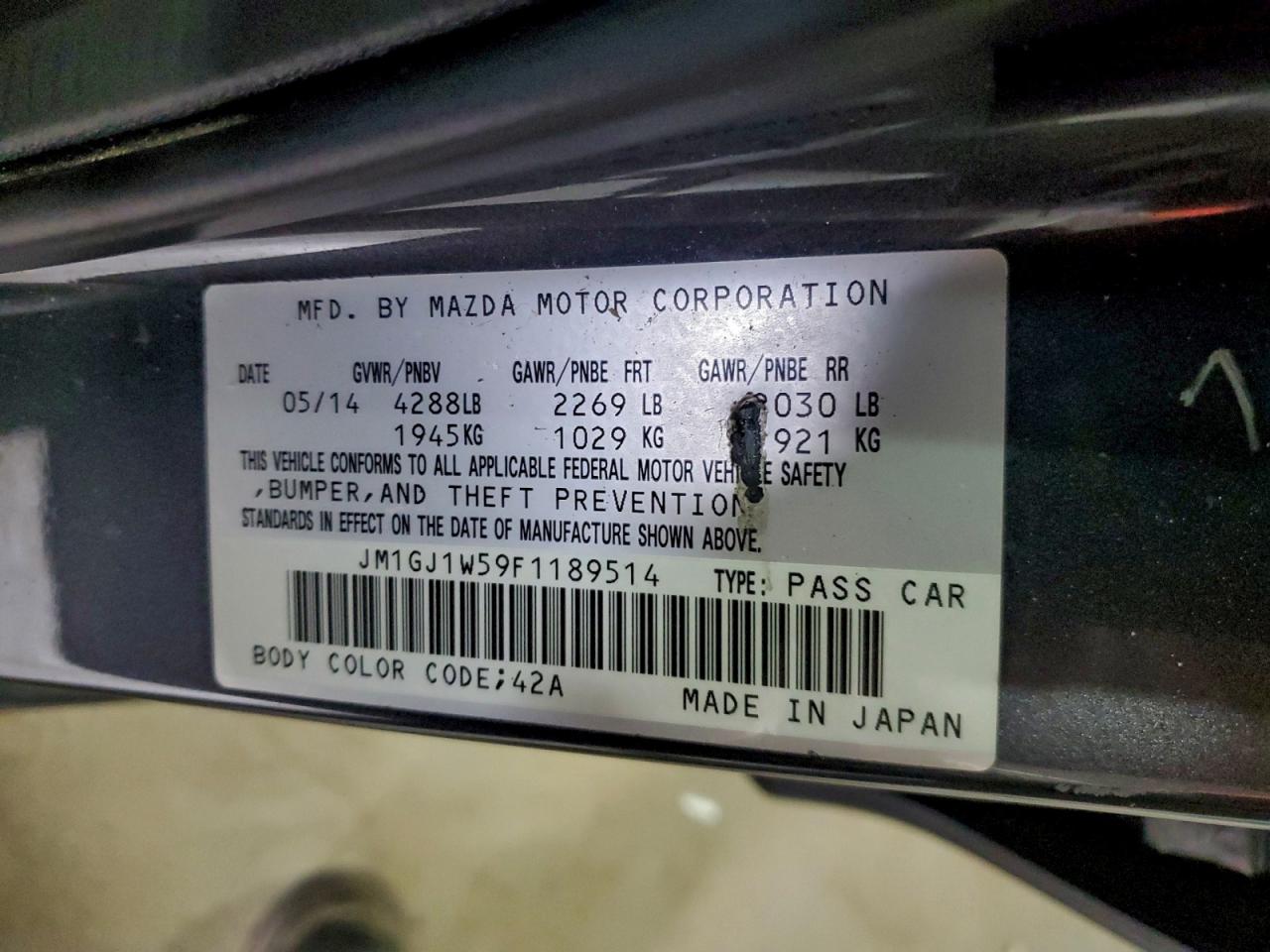 2015 Mazda 6 Grand Touring VIN: JM1GJ1W59F1189514 Lot: 94446775