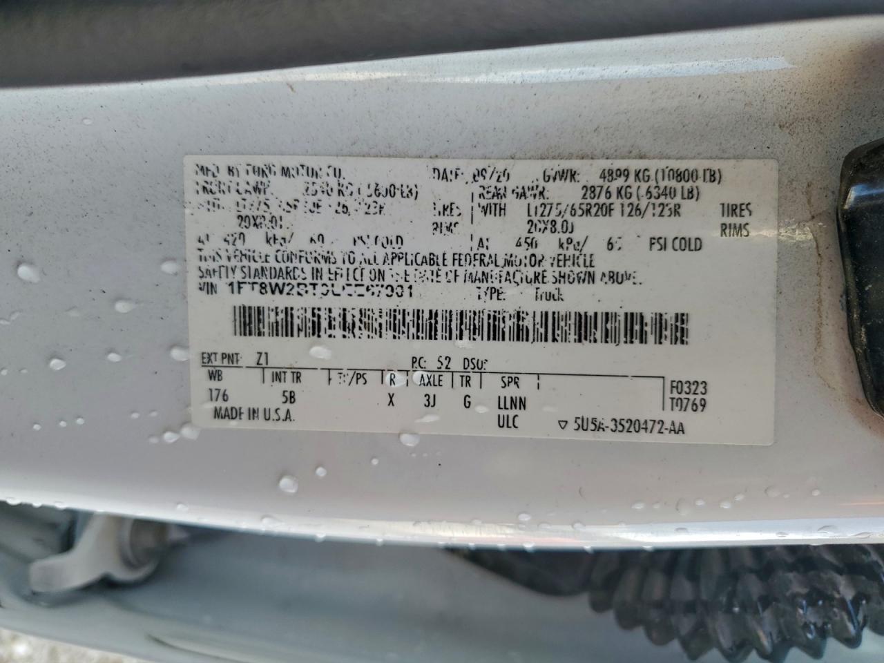 2020 Ford F250 Super Duty VIN: 1FT8W2BT9LEE67901 Lot: 93863595