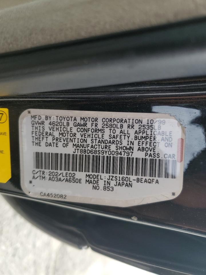 2000 Lexus Gs 300 VIN: JT8BD68S9Y0094797 Lot: 93428515