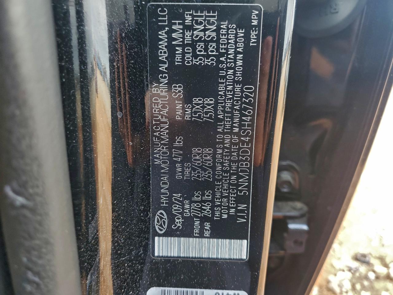 2025 Hyundai Tucson Sel VIN: 5NMJB3DE4SH467320 Lot: 94544215