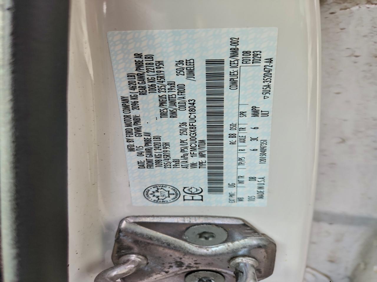 2015 Ford Escape Se VIN: 1FMCU0GX8FUC18043 Lot: 93726555