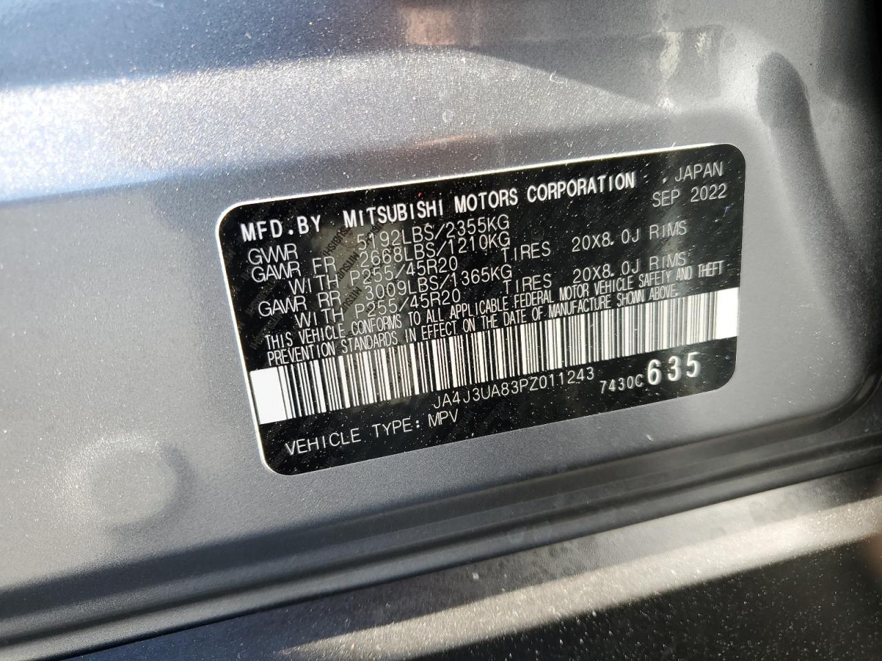 2023 Mitsubishi Outlander Se VIN: JA4J3UA83PZ011243 Lot: 93757715