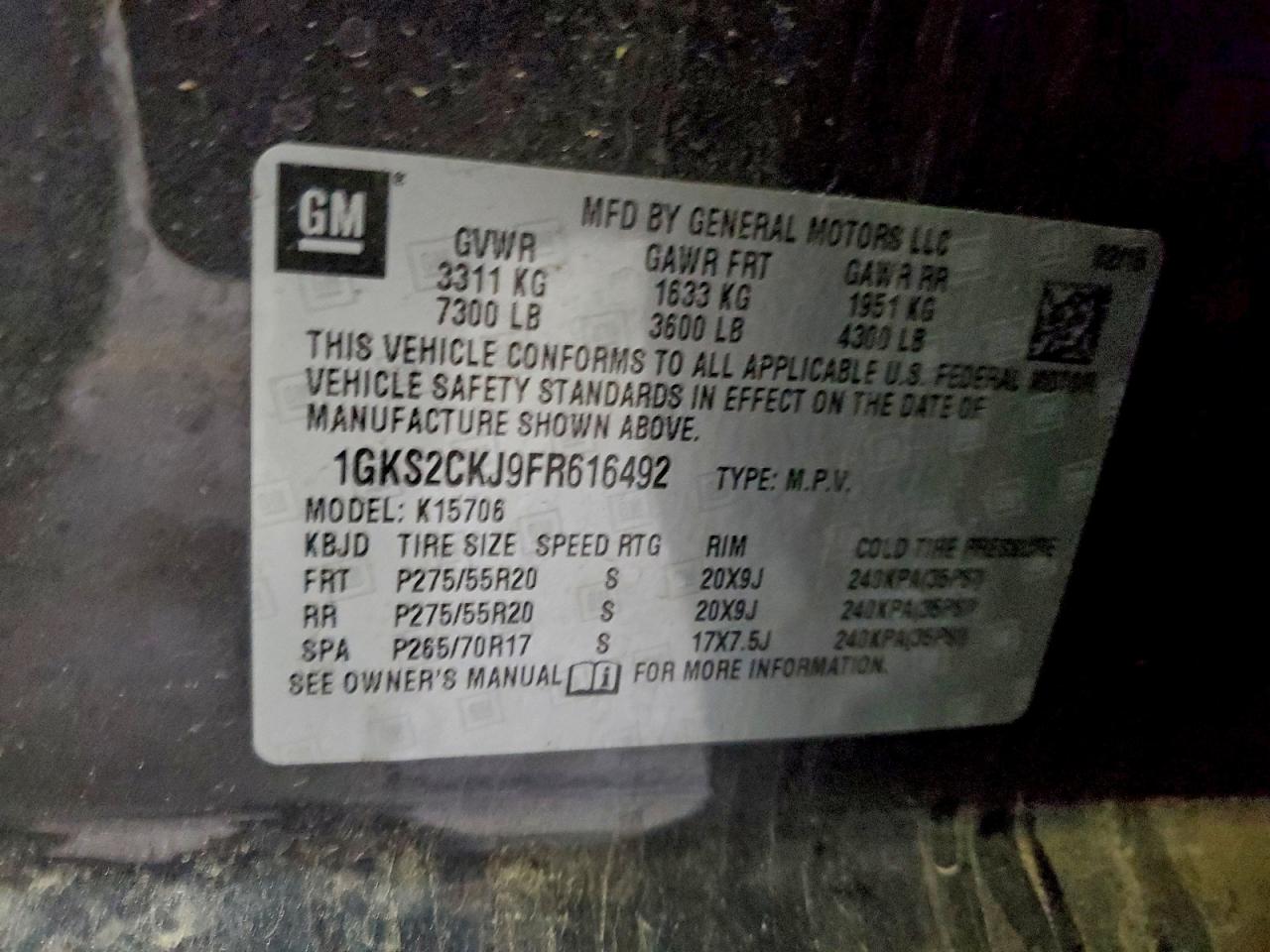 2015 GMC Yukon Denali VIN: 1GKS2CKJ9FR616492 Lot: 93380035