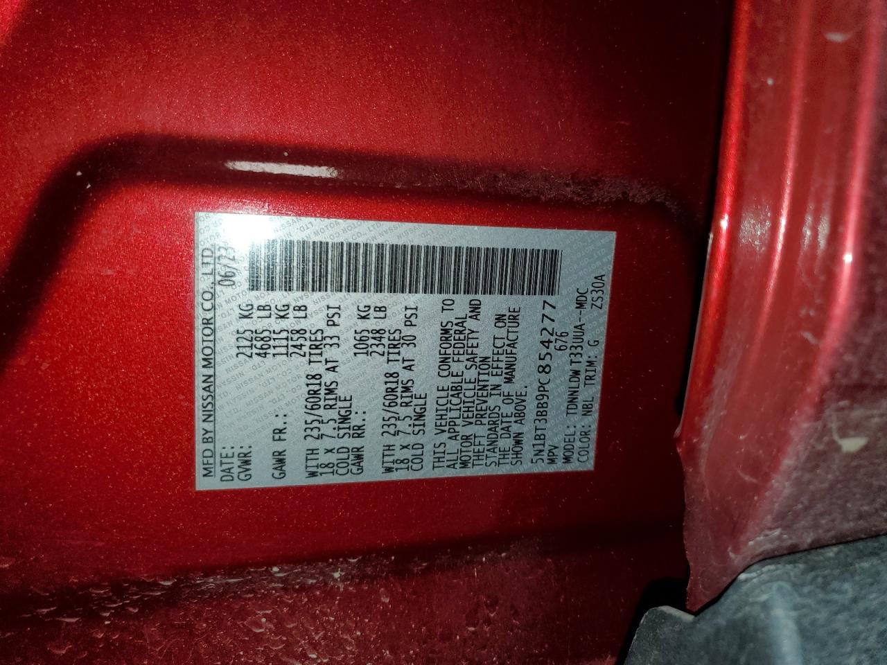 2023 Nissan Rogue Sv VIN: 5N1BT3BB9PC854277 Lot: 91908685