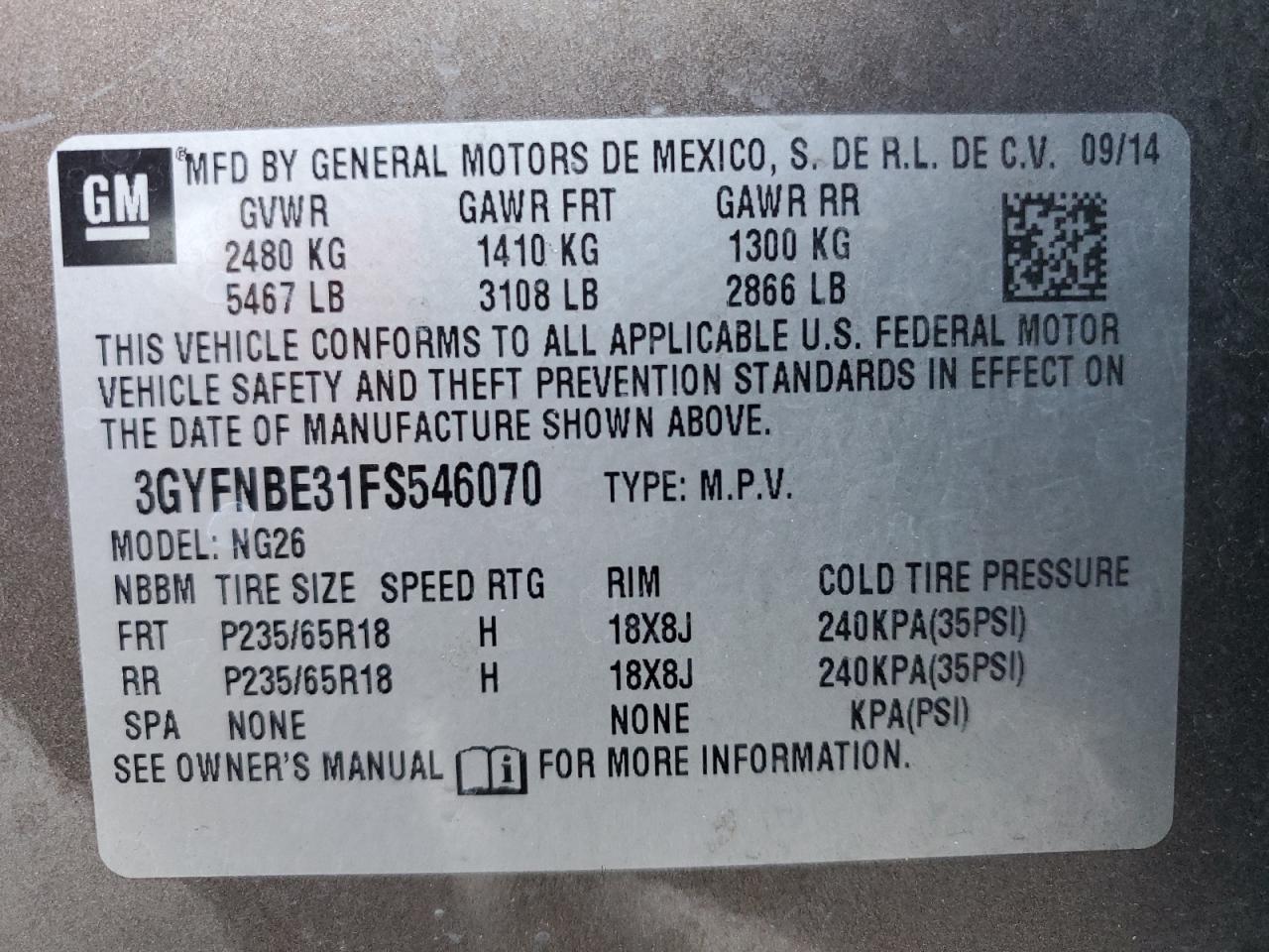 2015 Cadillac Srx Luxury Collection VIN: 3GYFNBE31FS546070 Lot: 90681805