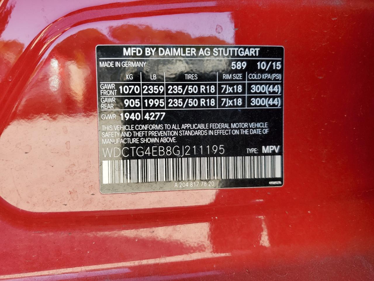 2016 Mercedes-Benz Gla 250 VIN: WDCTG4EB8GJ211195 Lot: 90492565