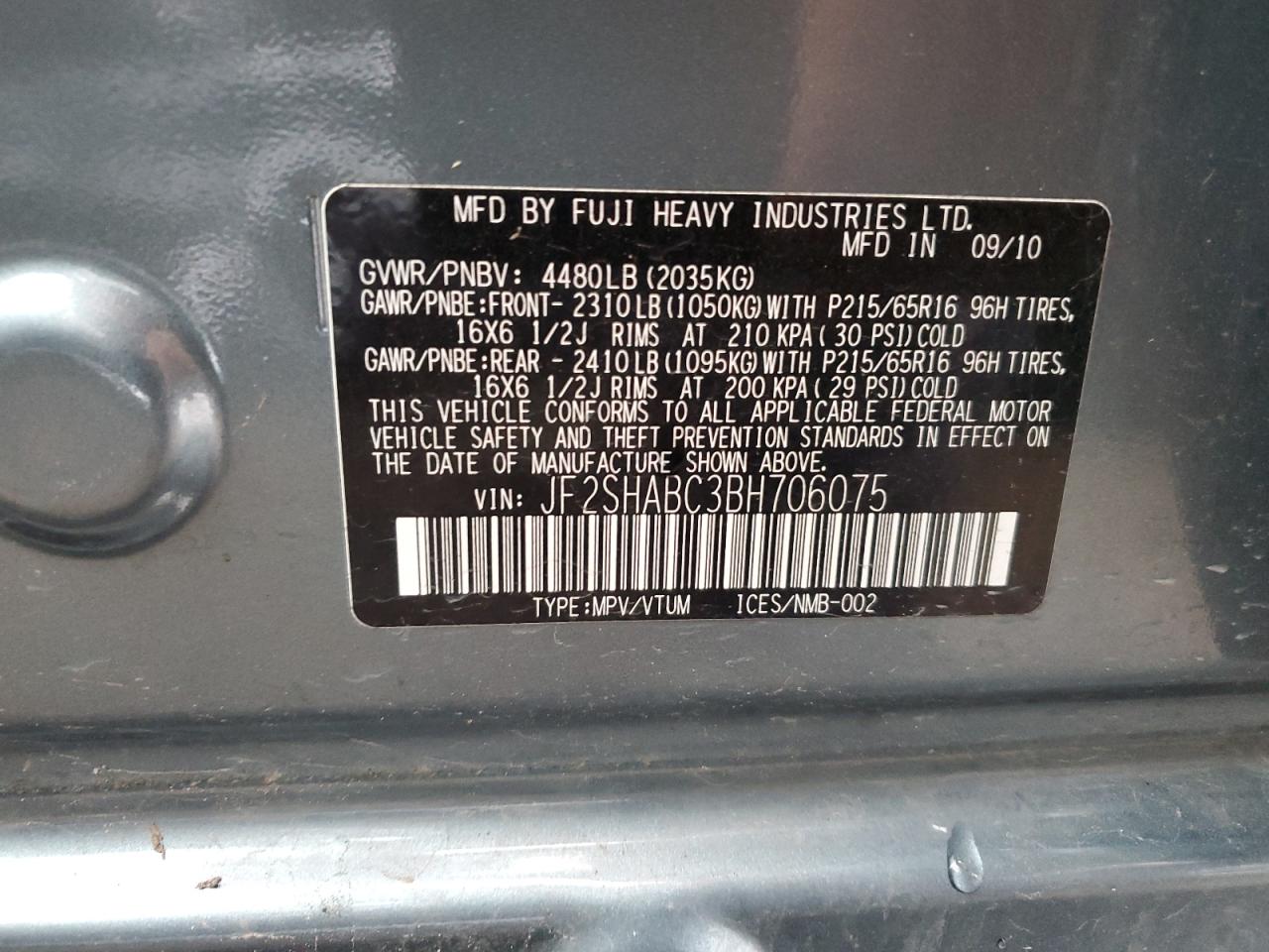 2011 Subaru Forester 2.5X VIN: JF2SHABC3BH706075 Lot: 92448585