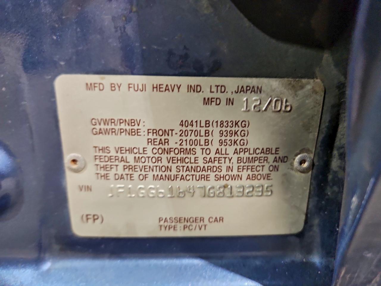 2007 Subaru Impreza 2.5I VIN: JF1GG61647G813235 Lot: 94815075