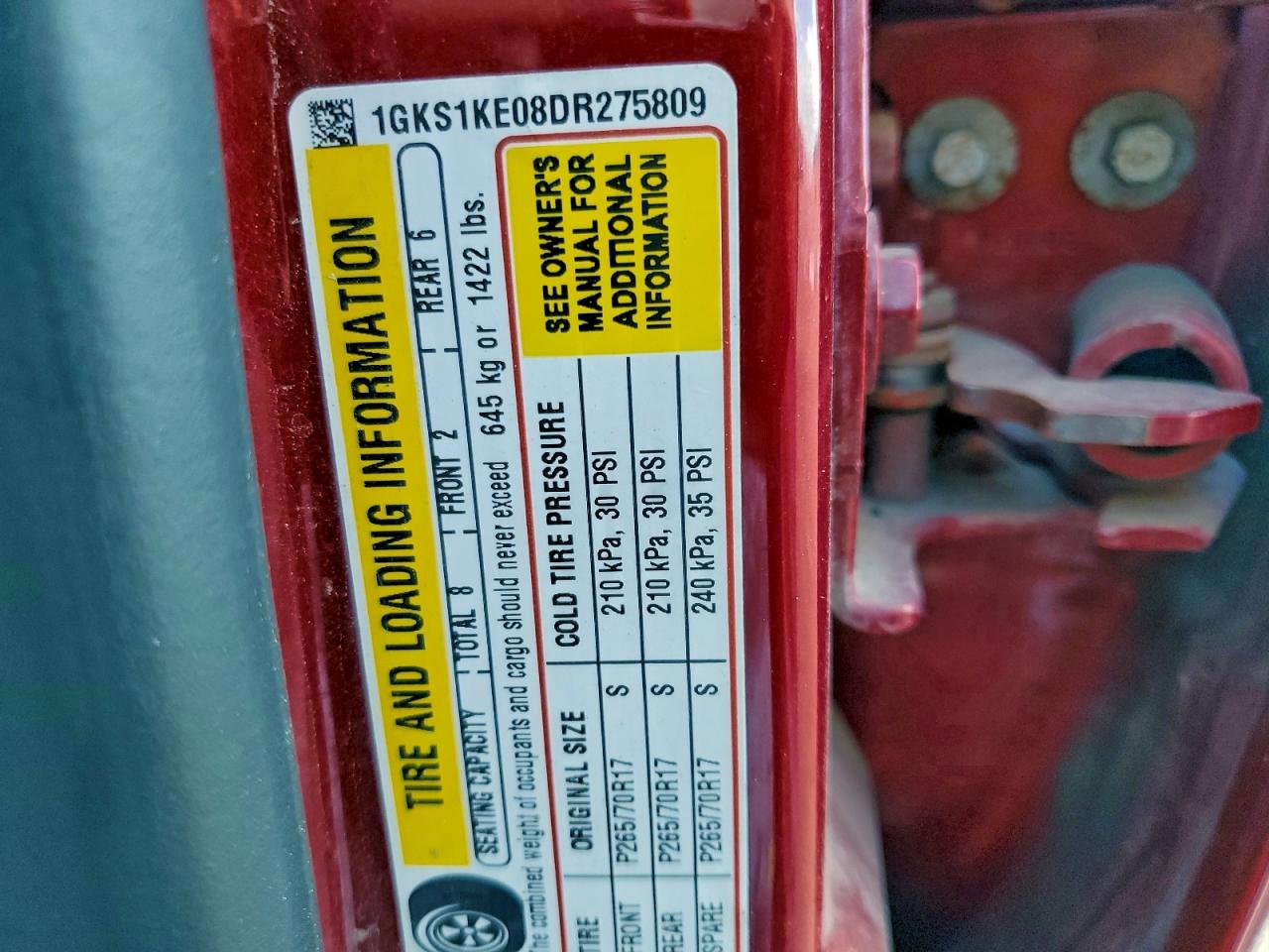 2013 GMC Yukon Xl C1500 Slt VIN: 1GKS1KE08DR275809 Lot: 93438685