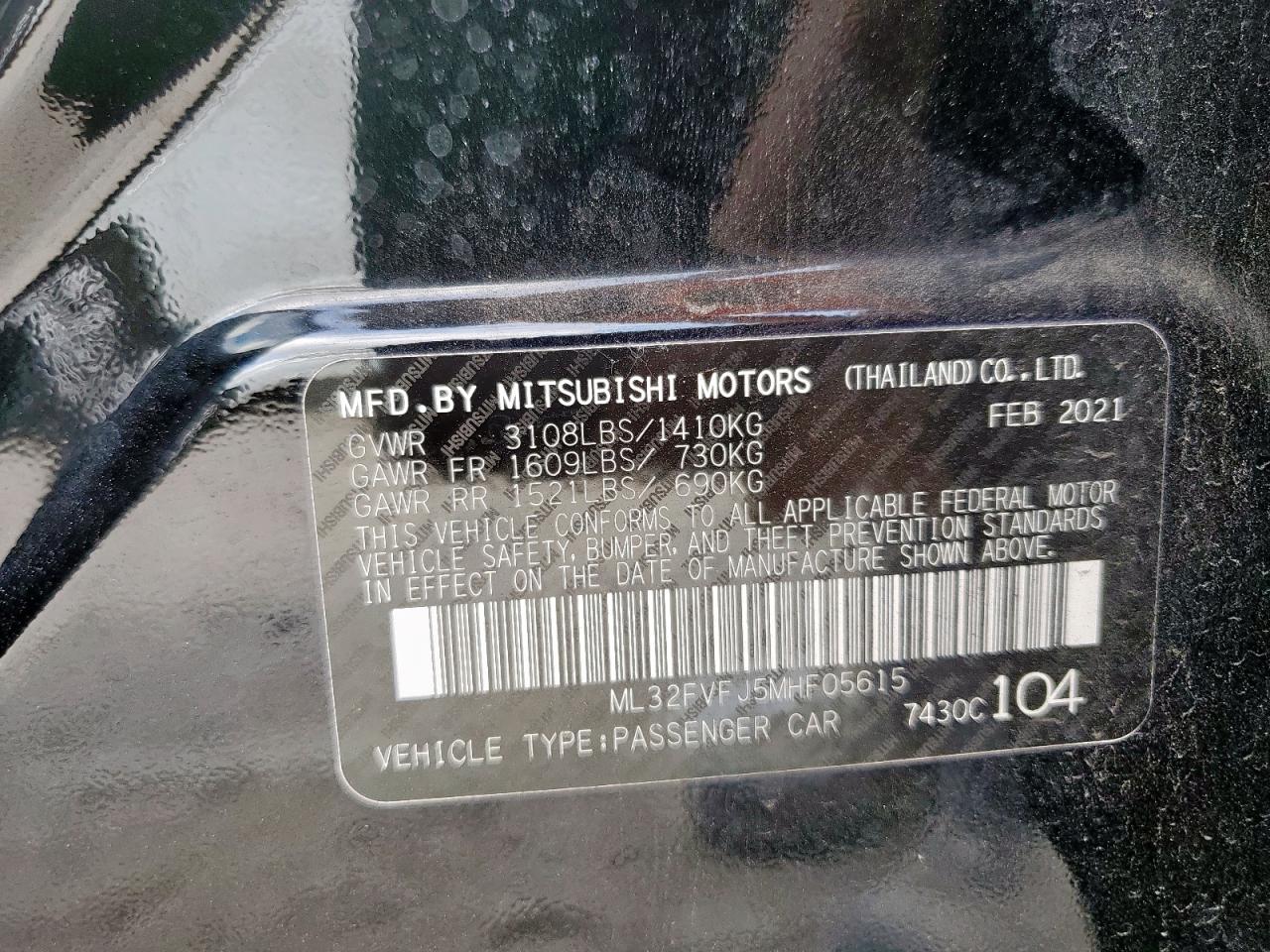 2021 Mitsubishi Mirage G4 Se VIN: ML32FVFJ5MHF05615 Lot: 93452515