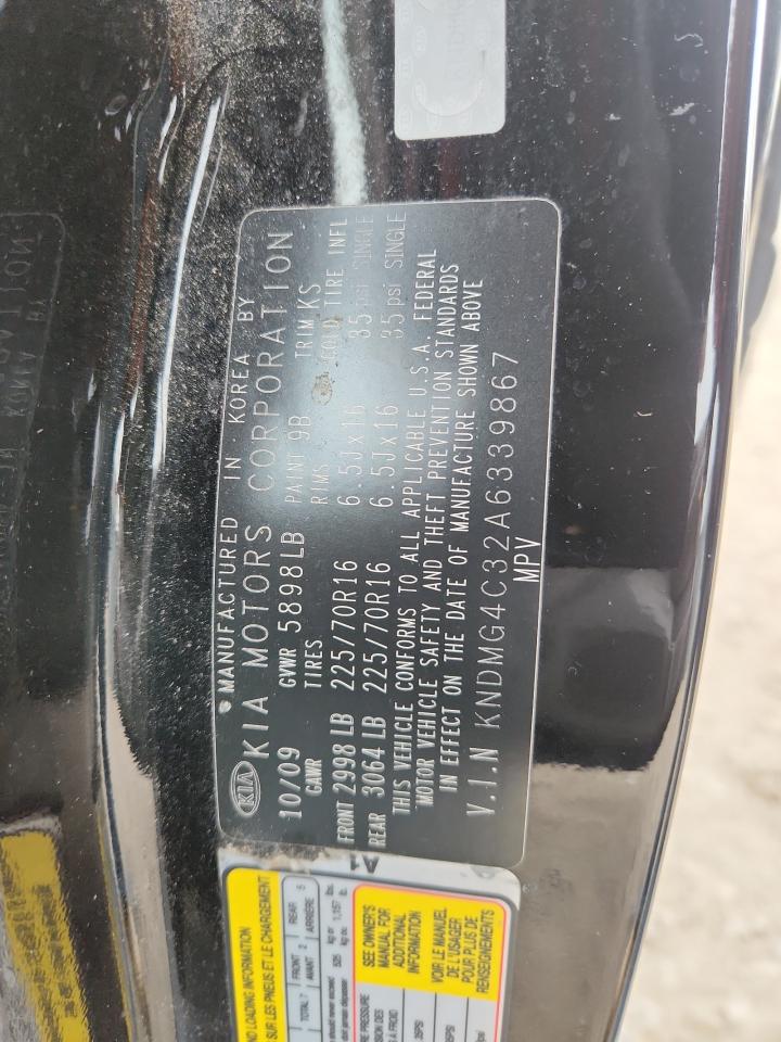 2010 Kia Sedona Lx VIN: KNDMG4C32A6339867 Lot: 93636445