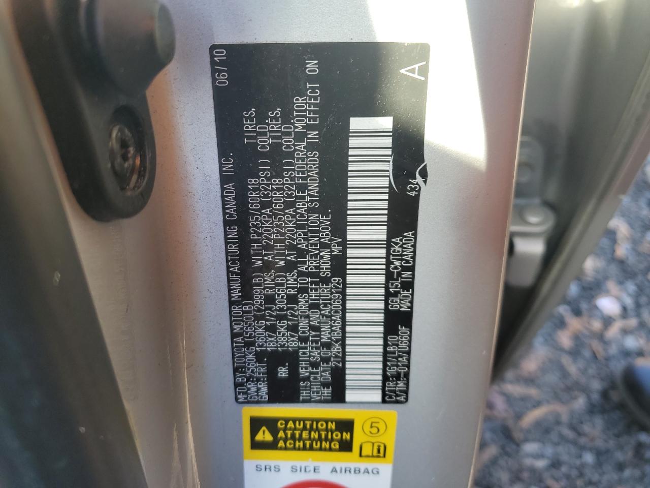 2010 Lexus Rx 350 VIN: 2T2BK1BA6AC069129 Lot: 91040635